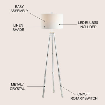 Arliss 60" Surveyor's Tripod Metal/Crystal LED Floor Lamp - JONATHAN Y